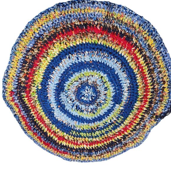 Vintage Boho  colorful round crochet grandma cottage core rug 38" - Picture 4 of 7